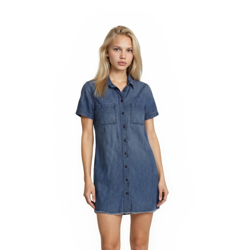 Madewell Denim Shirt Dress Womens Size Small Blue Raw Hem 100% Cotton